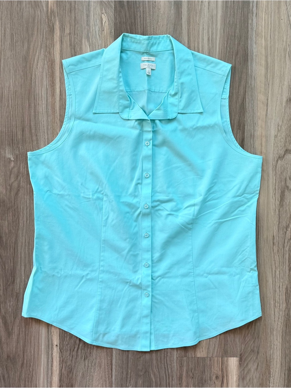 Talbots Turquoise Wrinkle-Resistant Button-Down Sleeveless Shirt Size L - Picture 1 of 4